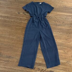 Zara Dark Blue Textured Jumpsuit